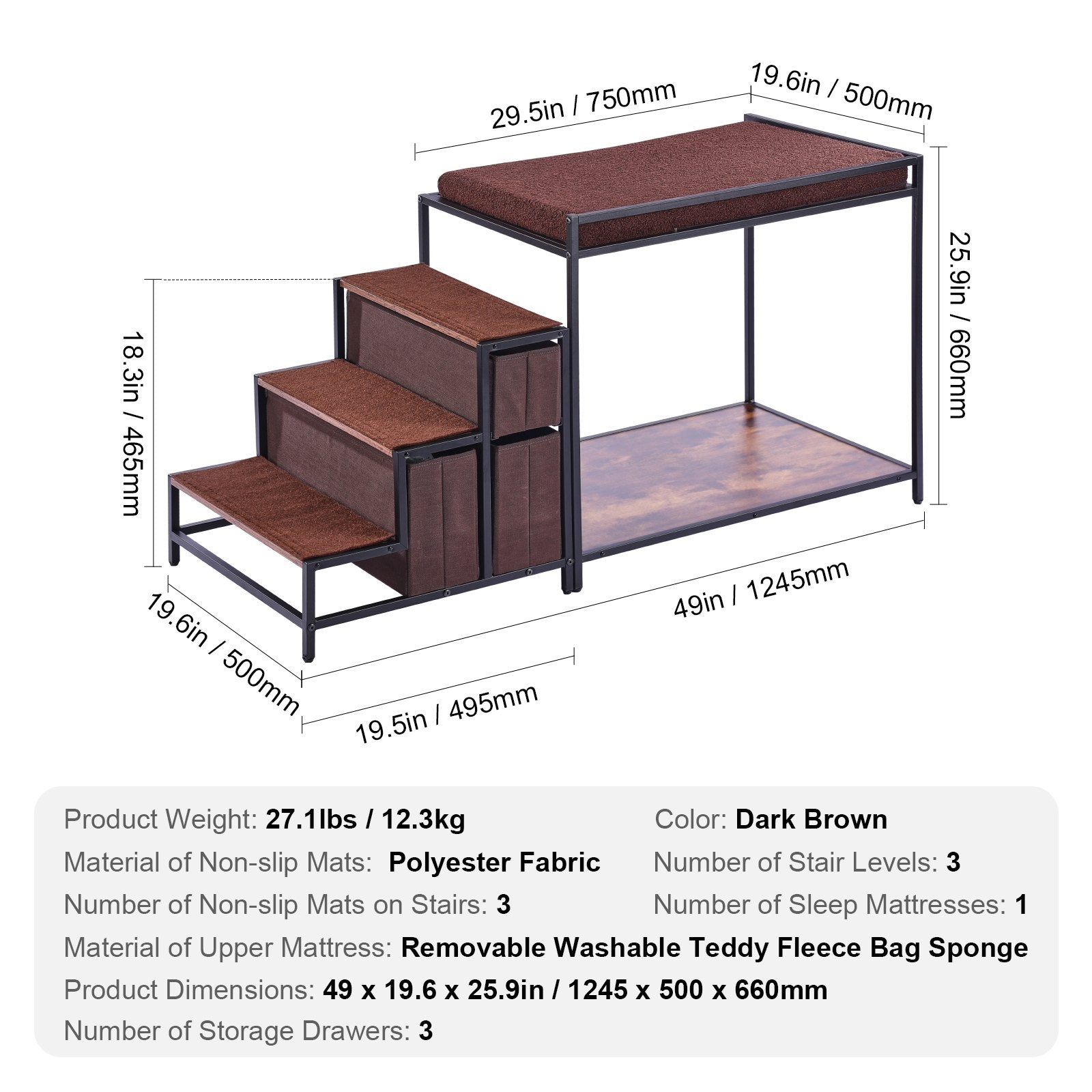 Dog Beds: VEVOR Pet Bunk Bed Dog/Cat Window Perch with Stairs Storage Medium Size