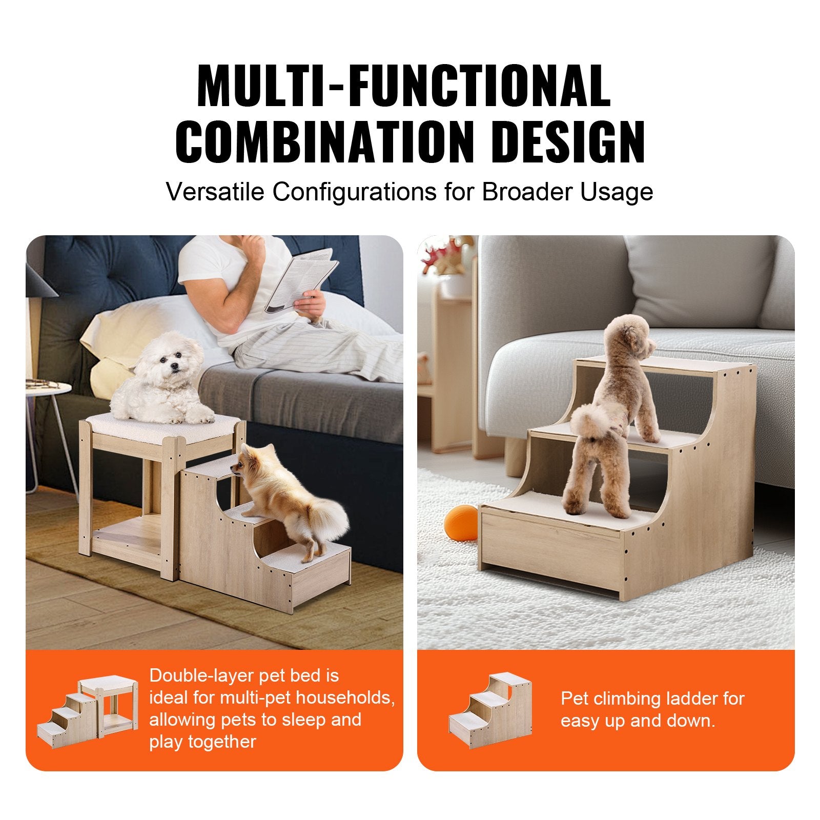 Cat Furniture: VEVOR Pet Bunk Bed with Stairs Dog/Cat Window Perch for Bedside Indoor Use