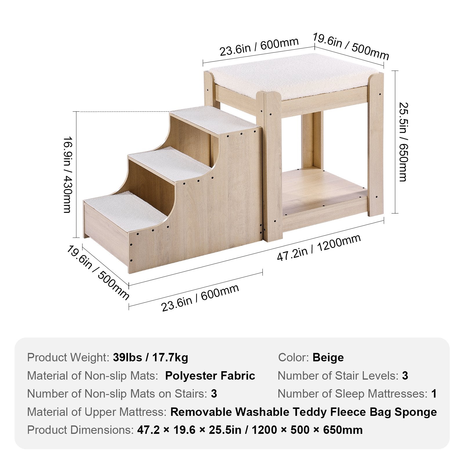 Cat Furniture: VEVOR Pet Bunk Bed with Stairs Dog/Cat Window Perch for Bedside Indoor Use