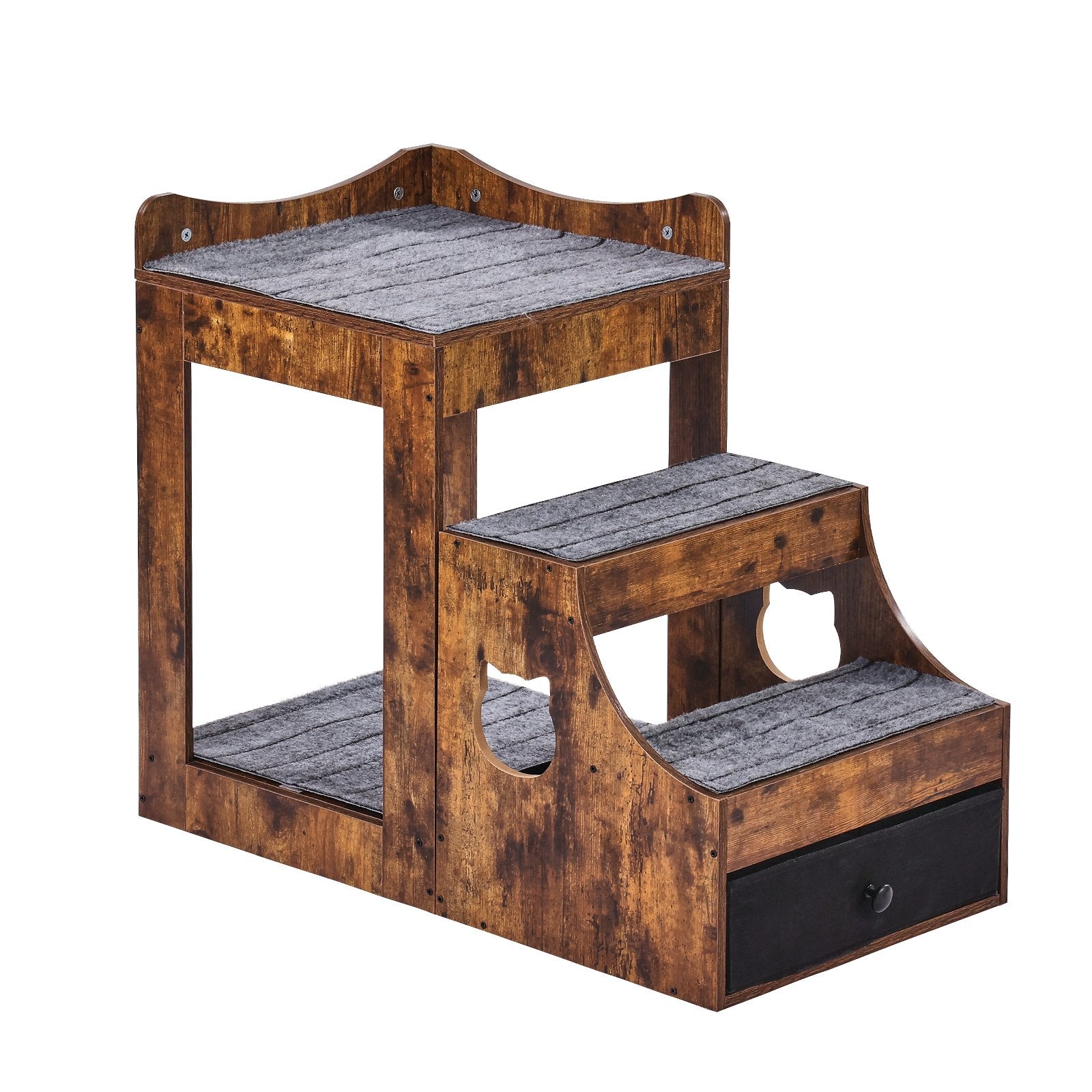 Cat Furniture: VEVOR Pet Bunk Bed with Stairs Dog/Cat Window Perch with Storage Indoor Brown