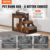 Cat Furniture: VEVOR Pet Bunk Bed with Stairs Dog/Cat Window Perch with Storage Indoor Brown