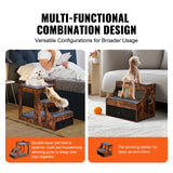 Cat Furniture: VEVOR Pet Bunk Bed with Stairs Dog/Cat Window Perch with Storage Indoor Brown