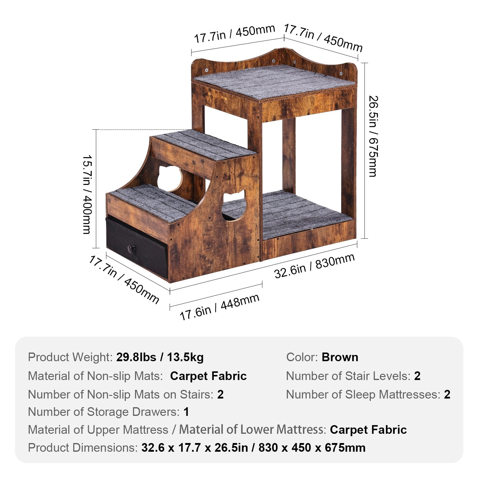 Cat Furniture: VEVOR Pet Bunk Bed with Stairs Dog/Cat Window Perch with Storage Indoor Brown