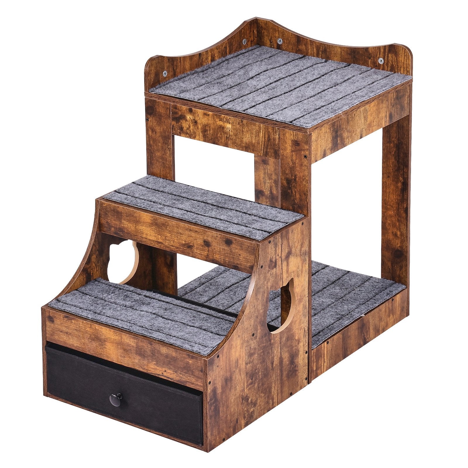 Cat Furniture: VEVOR Pet Bunk Bed with Stairs Dog/Cat Window Perch with Storage Indoor Brown