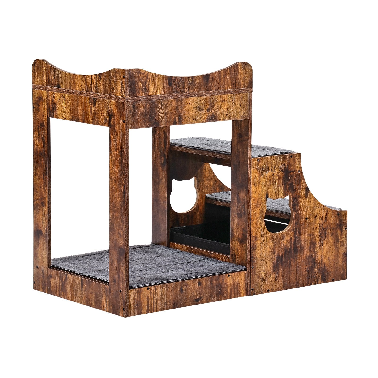 Cat Furniture: VEVOR Pet Bunk Bed with Stairs Dog/Cat Window Perch with Storage Indoor Brown
