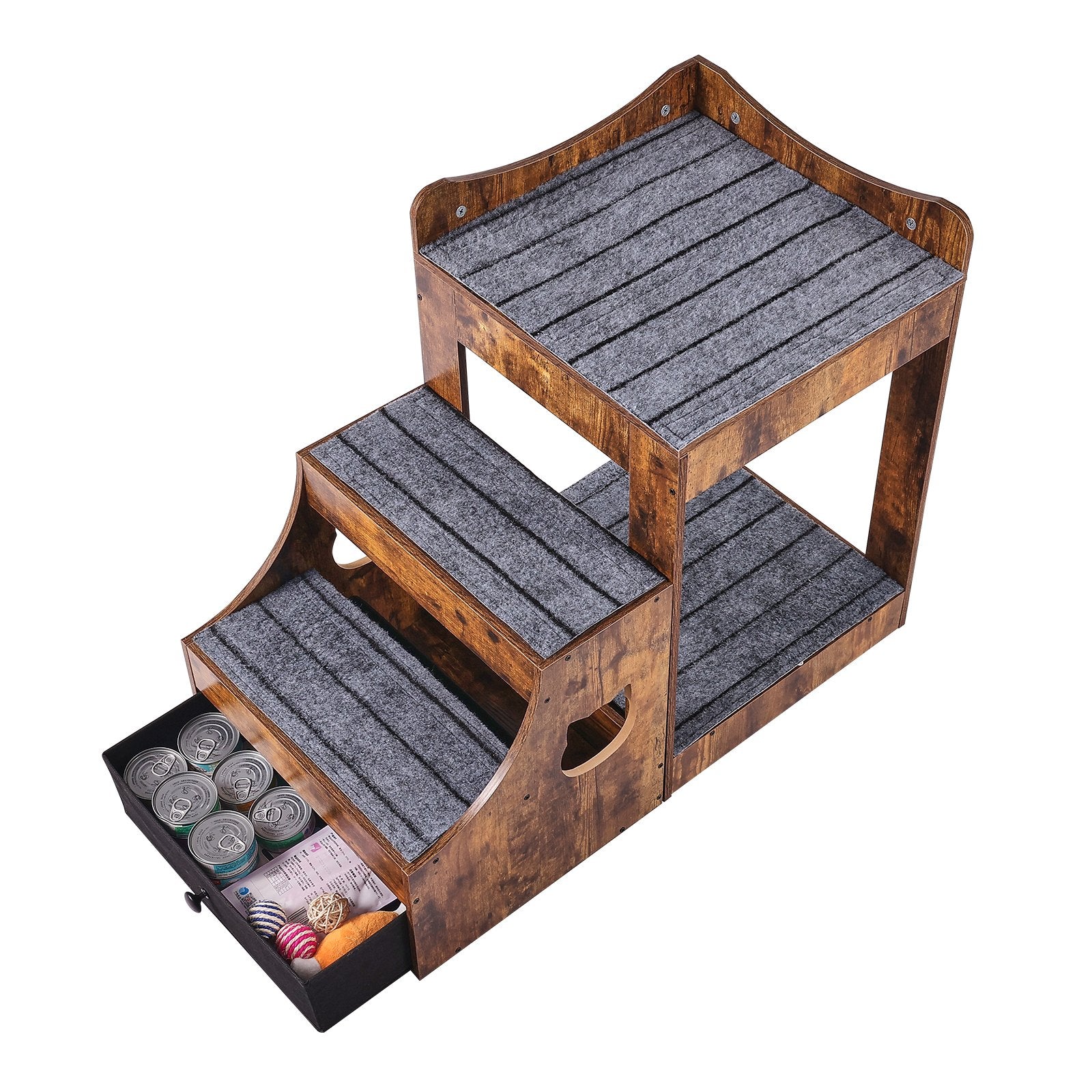 Cat Furniture: VEVOR Pet Bunk Bed with Stairs Dog/Cat Window Perch with Storage Indoor Brown