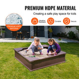 Outdoor Play Equipment: VEVOR Sandbox with Cover, 48.6x48.6x12.4 in Square Sand Box, HDPE Sand Pit with 4 Corner Seating and Bottom Liner, Kids Sandbox for Outdoor Backyard, Beach, Park, Gift for Boys Girls Ages 3-12, Brown