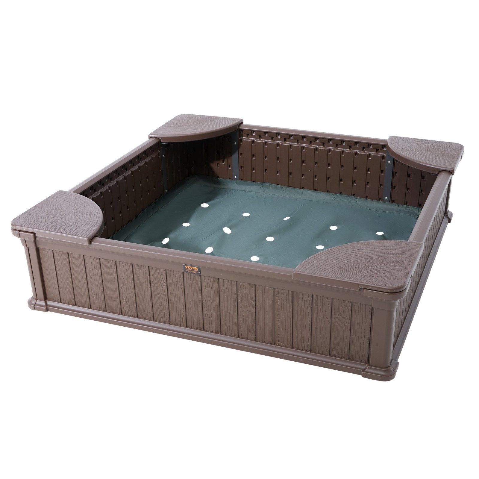Outdoor Play Equipment: VEVOR Sandbox with Cover, 48.6x48.6x12.4 in Square Sand Box, HDPE Sand Pit with 4 Corner Seating and Bottom Liner, Kids Sandbox for Outdoor Backyard, Beach, Park, Gift for Boys Girls Ages 3-12, Brown
