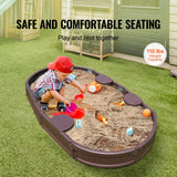 Outdoor Play Equipment: VEVOR Sandbox with Cover, 72 x 41.5 x 9.1 in Oval Sand Box, HDPE Sand Pit with 4 Corner Seating and Bottom Liner, Kids Sandbox for Outdoor Backyard, Beach, Park, Gift for Boys Girls Ages 3-12, Brown