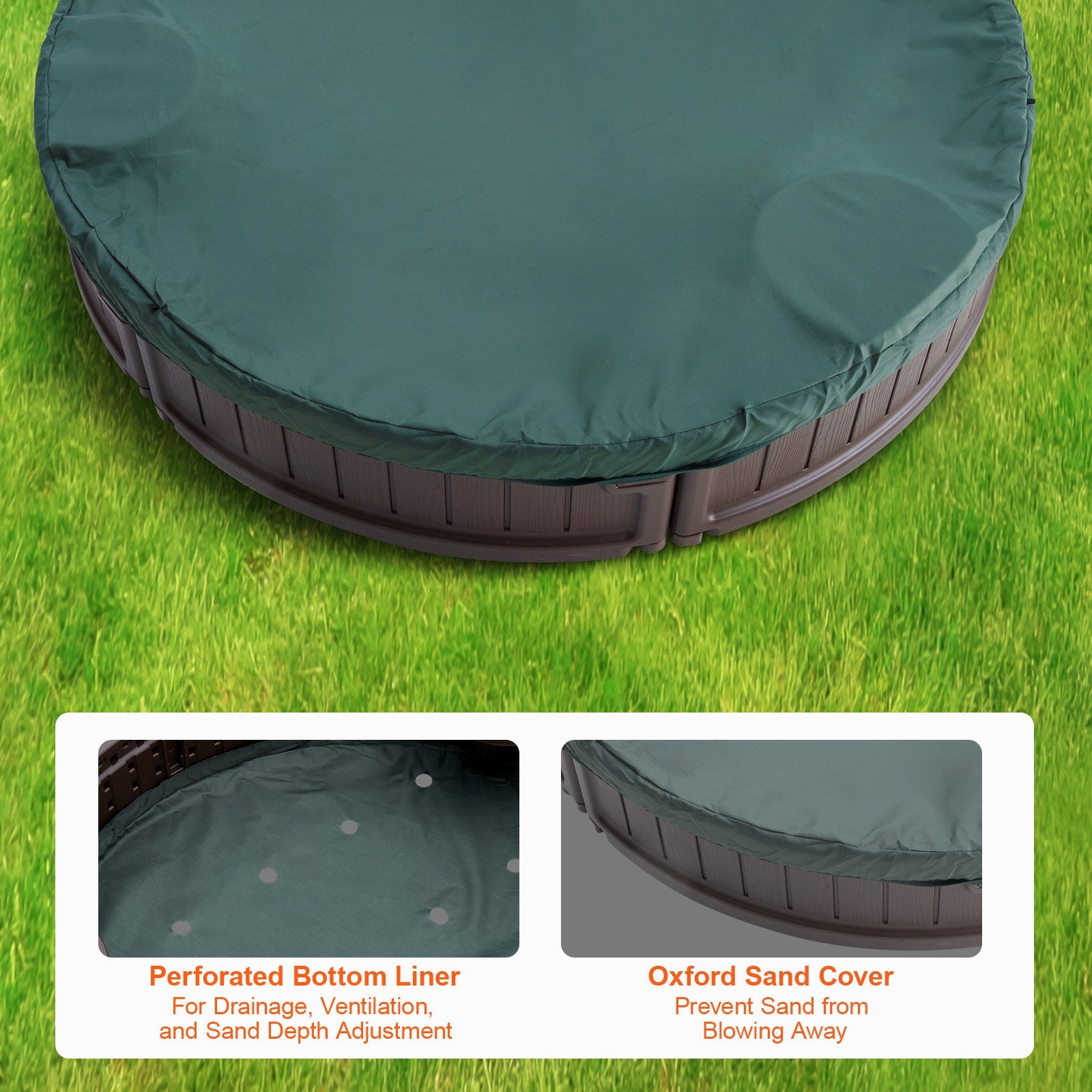 Outdoor Play Equipment: VEVOR Sandbox with Cover, 72 x 41.5 x 9.1 in Oval Sand Box, HDPE Sand Pit with 4 Corner Seating and Bottom Liner, Kids Sandbox for Outdoor Backyard, Beach, Park, Gift for Boys Girls Ages 3-12, Brown