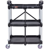 Cat Litter: VEVOR Foldable Utility Service Cart, 3 Shelf 165LBS Heavy Duty Plastic Rolling Cart with Lockable Wheels, Ergonomic Handle, Portable Garage Tool Cart for Warehouse/Office/Home(25.62"x15.43"x32.76")