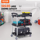 Cat Litter: VEVOR Foldable Utility Service Cart, 3 Shelf 165LBS Heavy Duty Plastic Rolling Cart with Lockable Wheels, Ergonomic Handle, Portable Garage Tool Cart for Warehouse/Office/Home(25.62"x15.43"x32.76")