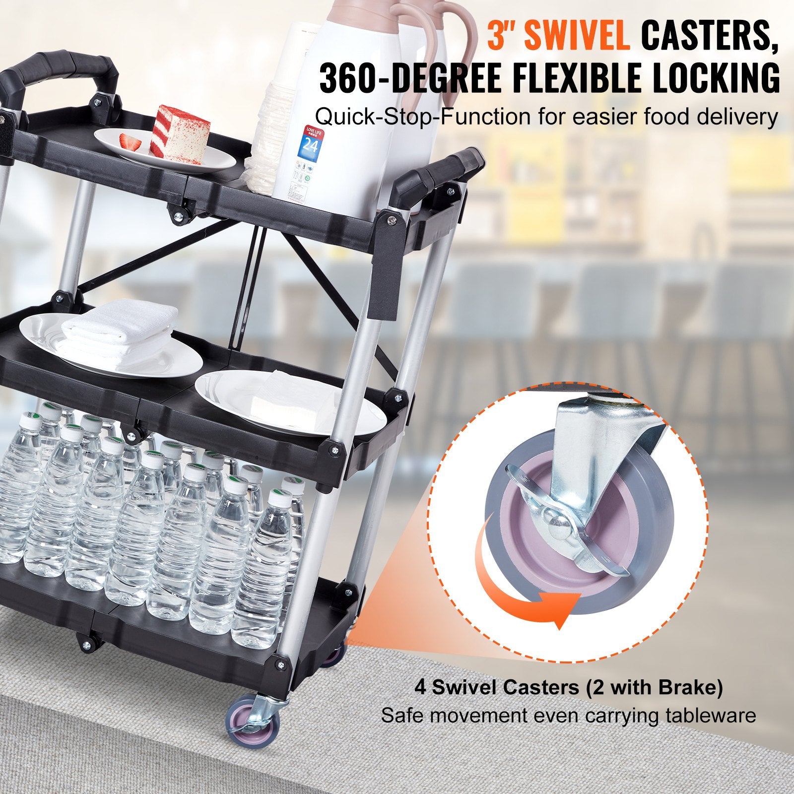 Cat Litter: VEVOR Foldable Utility Service Cart, 3 Shelf 165LBS Heavy Duty Plastic Rolling Cart with Lockable Wheels, Ergonomic Handle, Portable Garage Tool Cart for Warehouse/Office/Home(25.62"x15.43"x32.76")