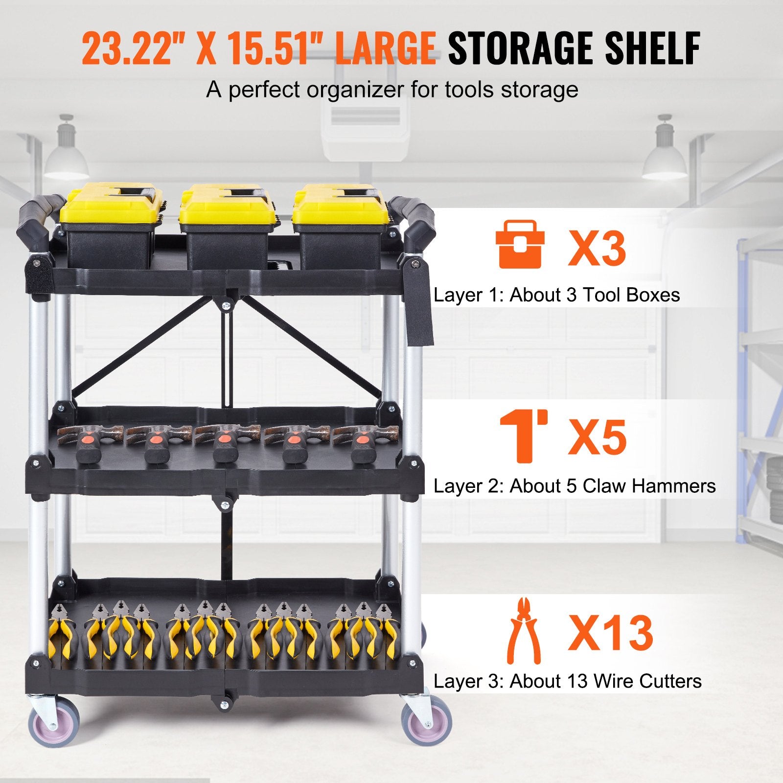 Cat Litter: VEVOR Foldable Utility Service Cart, 3 Shelf 165LBS Heavy Duty Plastic Rolling Cart with Lockable Wheels, Ergonomic Handle, Portable Garage Tool Cart for Warehouse/Office/Home(25.62"x15.43"x32.76")