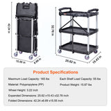 Cat Litter: VEVOR Foldable Utility Service Cart, 3 Shelf 165LBS Heavy Duty Plastic Rolling Cart with Lockable Wheels, Ergonomic Handle, Portable Garage Tool Cart for Warehouse/Office/Home(25.62"x15.43"x32.76")