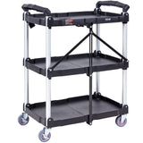 Cat Litter: VEVOR Foldable Utility Service Cart, 3 Shelf 165LBS Heavy Duty Plastic Rolling Cart with Lockable Wheels, Ergonomic Handle, Portable Garage Tool Cart for Warehouse/Office/Home(25.62"x15.43"x32.76")