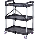 Cat Litter: VEVOR Foldable Utility Service Cart, 3 Shelf 165LBS Heavy Duty Plastic Rolling Cart with Lockable Wheels, Ergonomic Handle, Portable Garage Tool Cart for Warehouse/Office/Home(25.62"x15.43"x32.76")