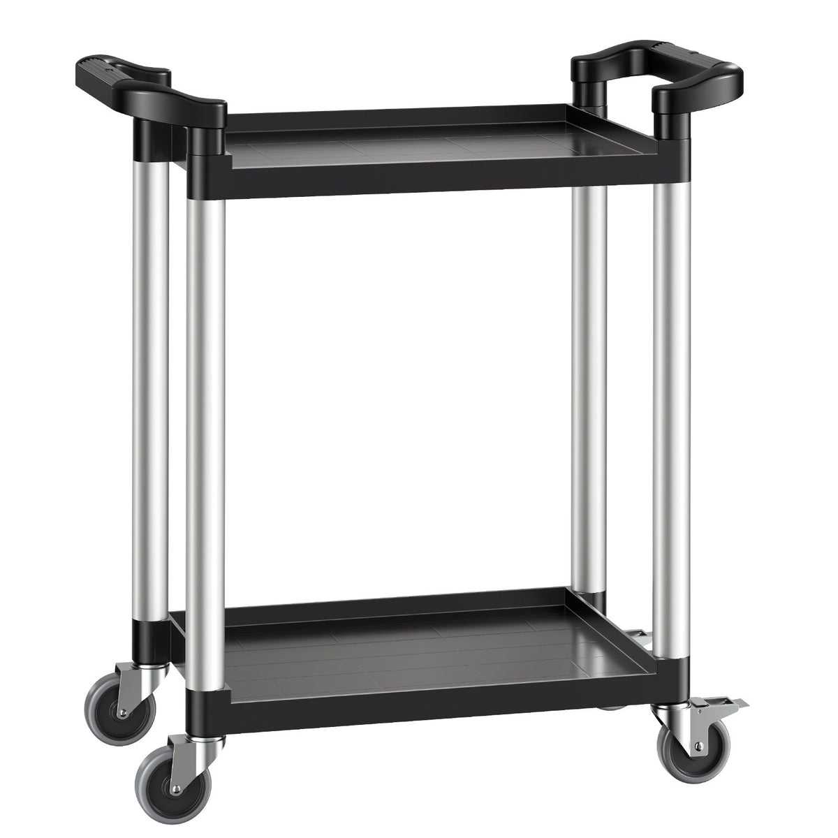 Utility Cart, 300 lbs Load Capacity, 2-tier Utility Plastic Cart with 360° Swivel Wheels (2 with Brakes), 24.4 x 16.1-inch Food Service Cart for Warehouse, Office, Home, Restaurant, Kitchen