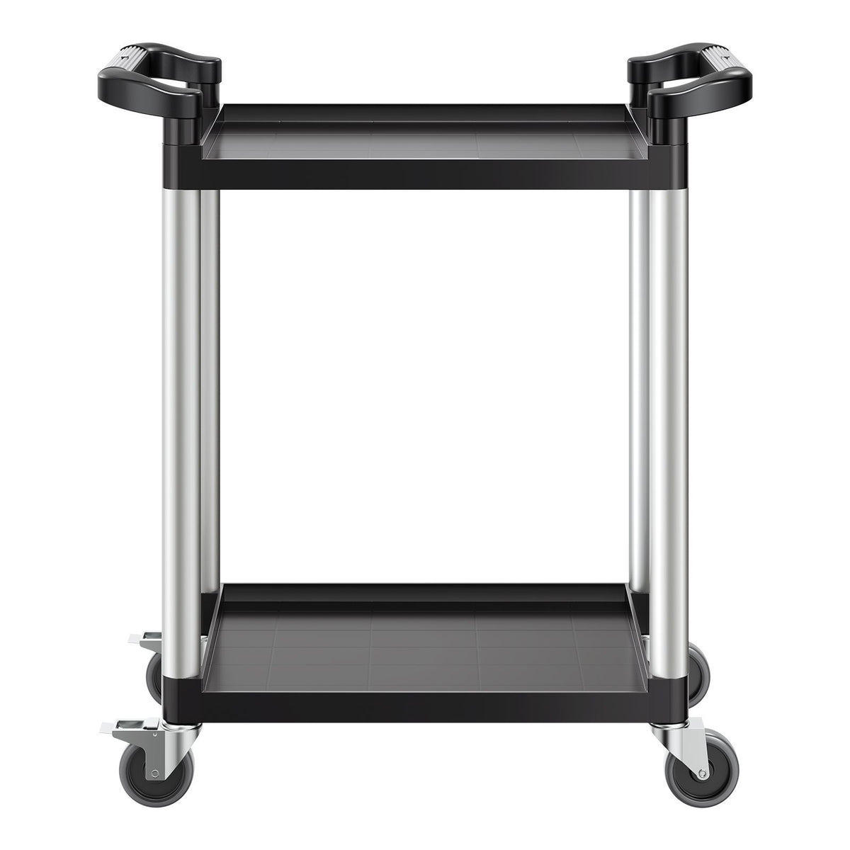 Utility Cart, 300 lbs Load Capacity, 2-tier Utility Plastic Cart with 360° Swivel Wheels (2 with Brakes), 24.4 x 16.1-inch Food Service Cart for Warehouse, Office, Home, Restaurant, Kitchen
