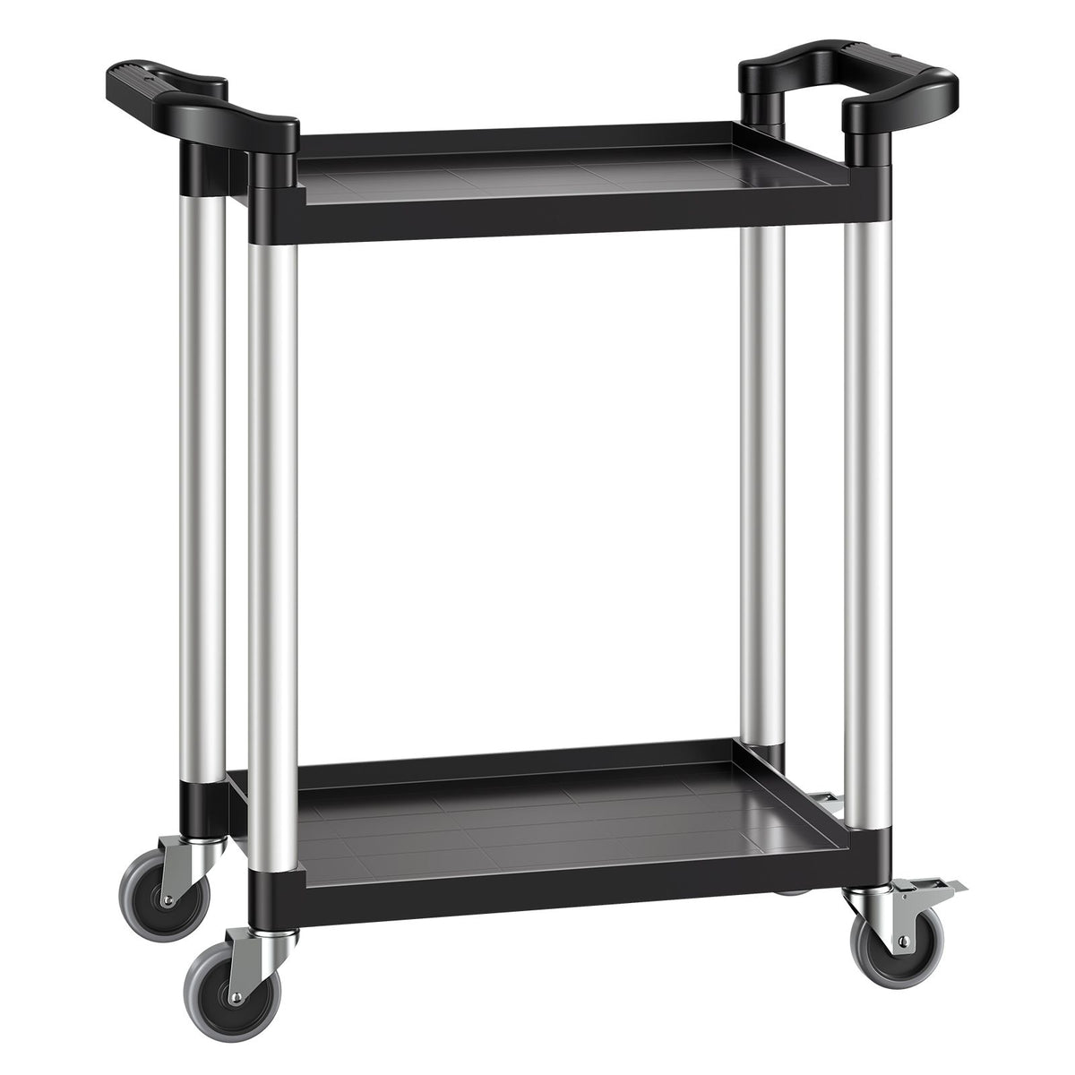 Utility Cart, 300 lbs Load Capacity, 2-tier Utility Plastic Cart with 360° Swivel Wheels (2 with Brakes), 24.4 x 16.1-inch Food Service Cart for Warehouse, Office, Home, Restaurant, Kitchen