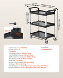 Cat Litter: VEVOR Utility Cart, 300 lbs Load Capacity, 3-tier Utility Plastic Cart with 360° Swivel Wheels (2 with Brakes), 24.4 x 16.1-inch Food Service Cart for Warehouse, Office, Home, Restaurant, Kitchen
