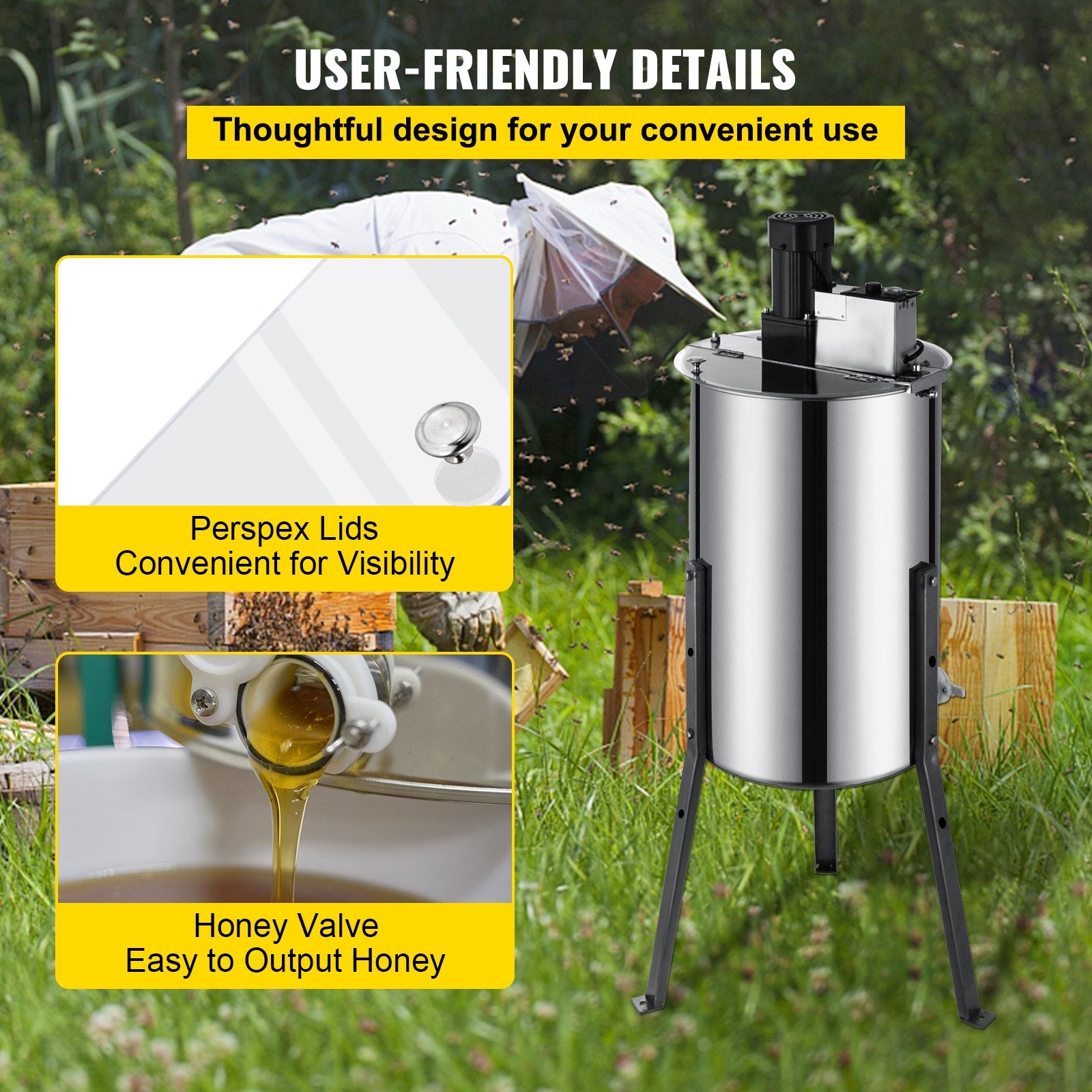 Farm Equipment: VEVOR 3/6 Frame Electric Honey Extractor Beekeeping Stainless Steel W/ 3 Legs