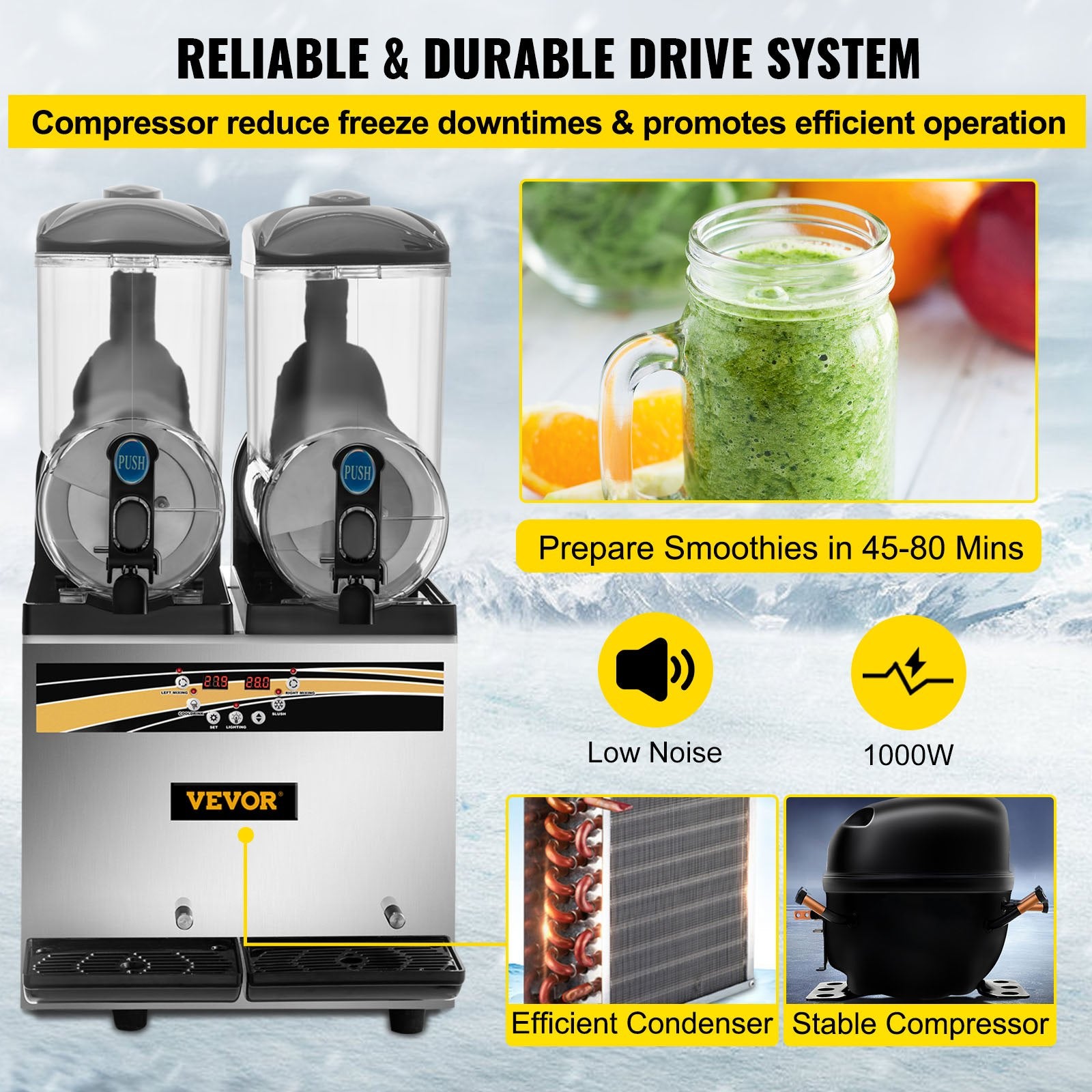 Food Storage: VEVOR Commercial Slush Machine Margarita Slush Maker 2x15L Frozen Drink Machine