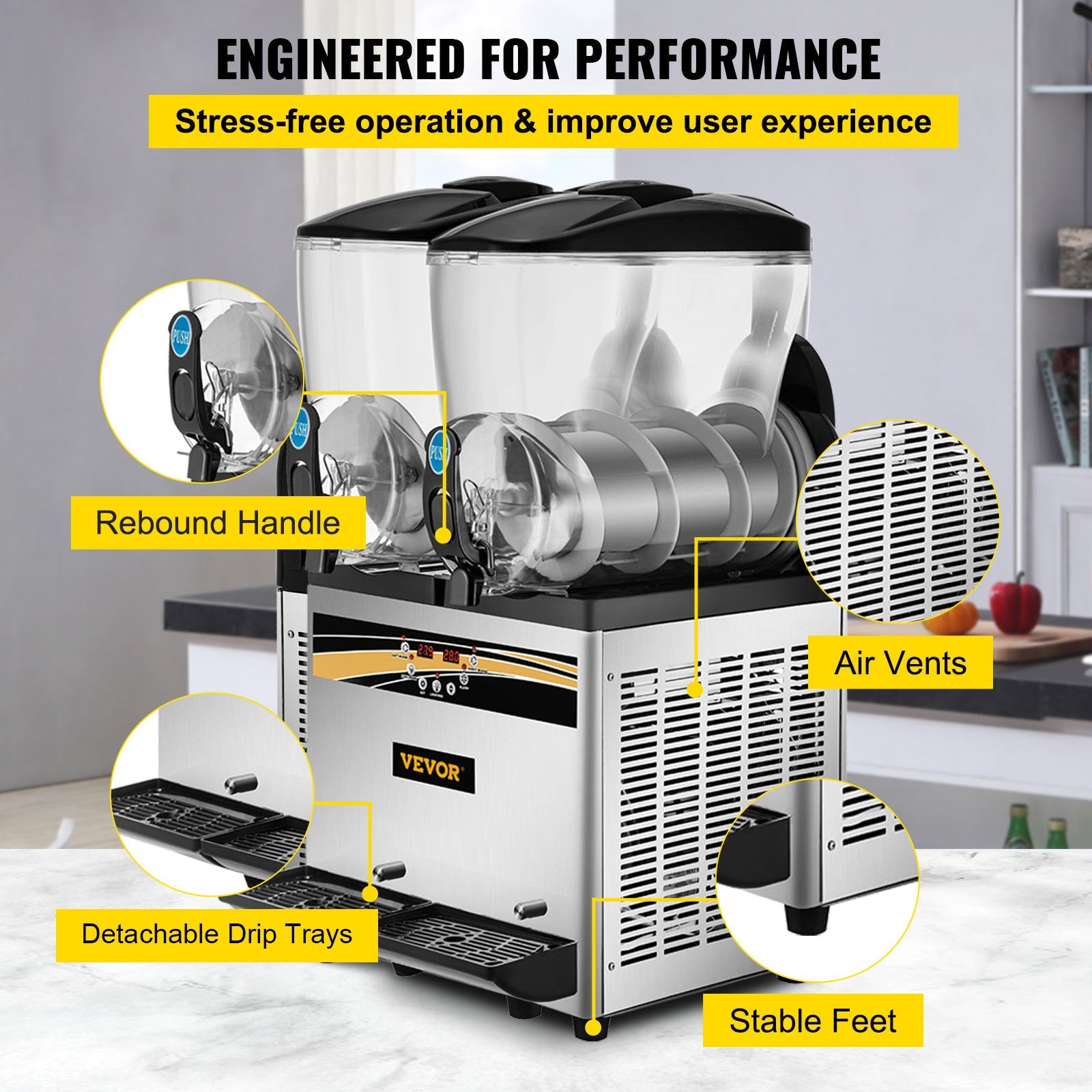 Food Storage: VEVOR Commercial Slush Machine Margarita Slush Maker 2x15L Frozen Drink Machine