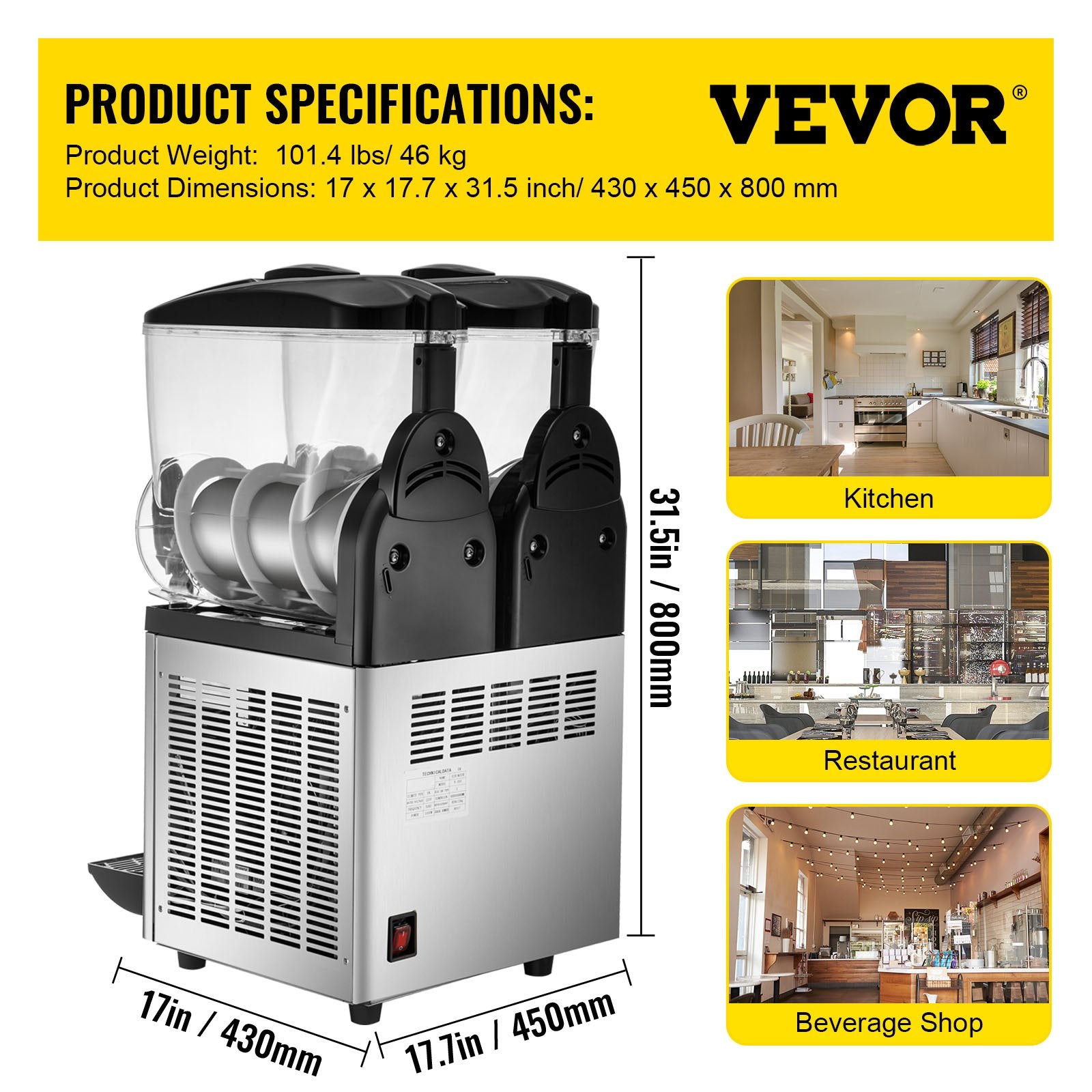 Food Storage: VEVOR Commercial Slush Machine Margarita Slush Maker 2x15L Frozen Drink Machine