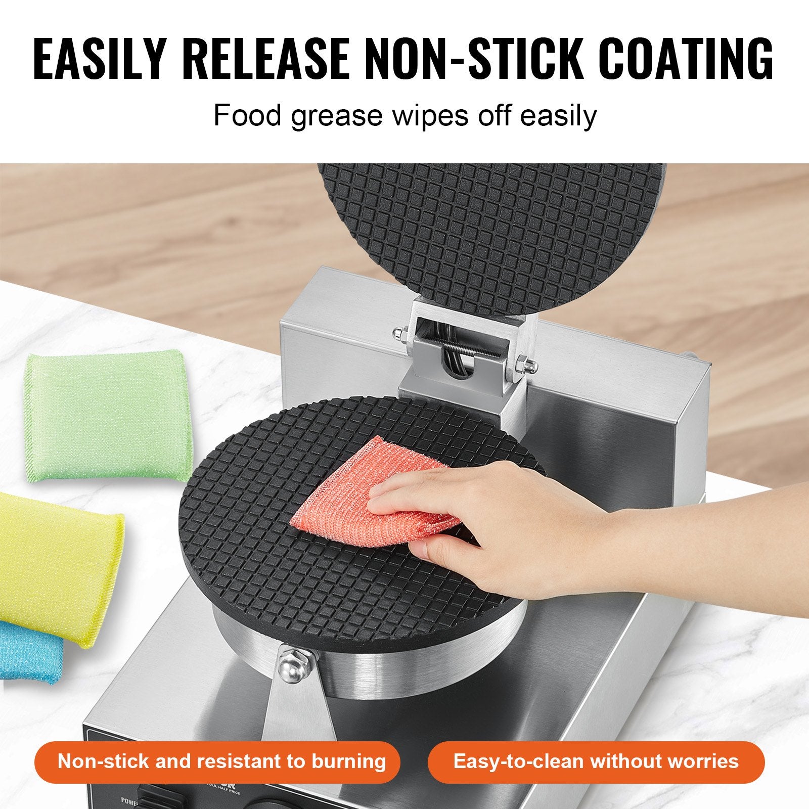 Food Warmers & Chafing Dishes: VEVOR Electric Ice Cream Cone Maker, Commercial 1230W Waffle Cone Machine, Non-Stick Stainless Steel Egg Roll Mold, with Temperature and Time Control, Handle, for Restaurant Bakery Snack Bar Family