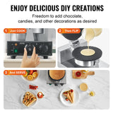 Food Warmers & Chafing Dishes: VEVOR Electric Ice Cream Cone Maker, Commercial 1230W Waffle Cone Machine, Non-Stick Stainless Steel Egg Roll Mold, with Temperature and Time Control, Handle, for Restaurant Bakery Snack Bar Family