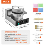 Food Warmers & Chafing Dishes: VEVOR Electric Ice Cream Cone Maker, Commercial 1230W Waffle Cone Machine, Non-Stick Stainless Steel Egg Roll Mold, with Temperature and Time Control, Handle, for Restaurant Bakery Snack Bar Family