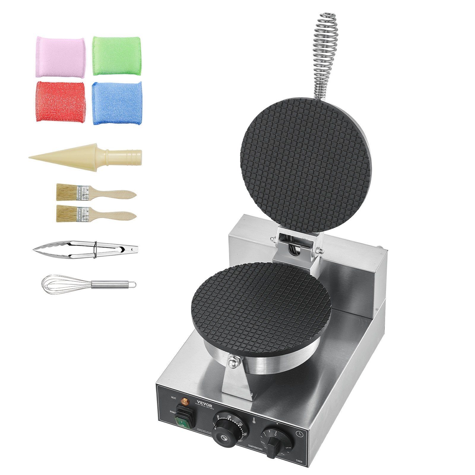 Food Warmers & Chafing Dishes: VEVOR Electric Ice Cream Cone Maker, Commercial 1230W Waffle Cone Machine, Non-Stick Stainless Steel Egg Roll Mold, with Temperature and Time Control, Handle, for Restaurant Bakery Snack Bar Family