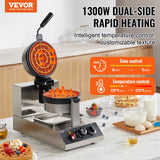 Speciality Appliances: VEVOR Commercial Waffle Maker, 1300W Round Waffle Baker Machine, Non-Stick Stainless Steel Belgian Waffle Iron, Temperature and Time Control, 180° Rotatable, for Restaurant Bakery Snack Bar Family