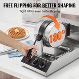Speciality Appliances: VEVOR Commercial Waffle Maker, 1300W Round Waffle Baker Machine, Non-Stick Stainless Steel Belgian Waffle Iron, Temperature and Time Control, 180° Rotatable, for Restaurant Bakery Snack Bar Family