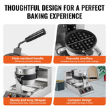 Speciality Appliances: VEVOR Commercial Waffle Maker, 1300W Round Waffle Baker Machine, Non-Stick Stainless Steel Belgian Waffle Iron, Temperature and Time Control, 180° Rotatable, for Restaurant Bakery Snack Bar Family