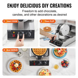 Speciality Appliances: VEVOR Commercial Waffle Maker, 1300W Round Waffle Baker Machine, Non-Stick Stainless Steel Belgian Waffle Iron, Temperature and Time Control, 180° Rotatable, for Restaurant Bakery Snack Bar Family