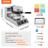 Speciality Appliances: VEVOR Commercial Waffle Maker, 1300W Round Waffle Baker Machine, Non-Stick Stainless Steel Belgian Waffle Iron, Temperature and Time Control, 180° Rotatable, for Restaurant Bakery Snack Bar Family