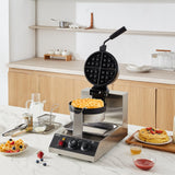 Speciality Appliances: VEVOR Commercial Waffle Maker, 1300W Round Waffle Baker Machine, Non-Stick Stainless Steel Belgian Waffle Iron, Temperature and Time Control, 180° Rotatable, for Restaurant Bakery Snack Bar Family