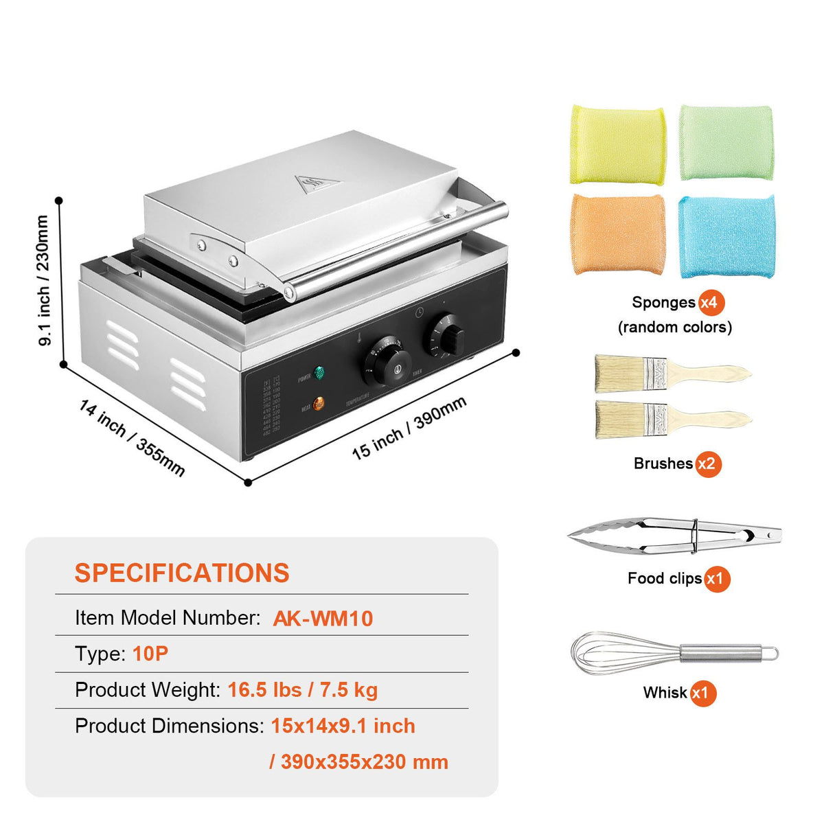 Commercial Waffle Maker, 10PCS Rectangle Waffle Baker Machine, 1550W Non-Stick Stainless Steel Belgian Waffle Iron with Temp and Time Control, Handle, for Restaurant Bakery Snack Bar Family