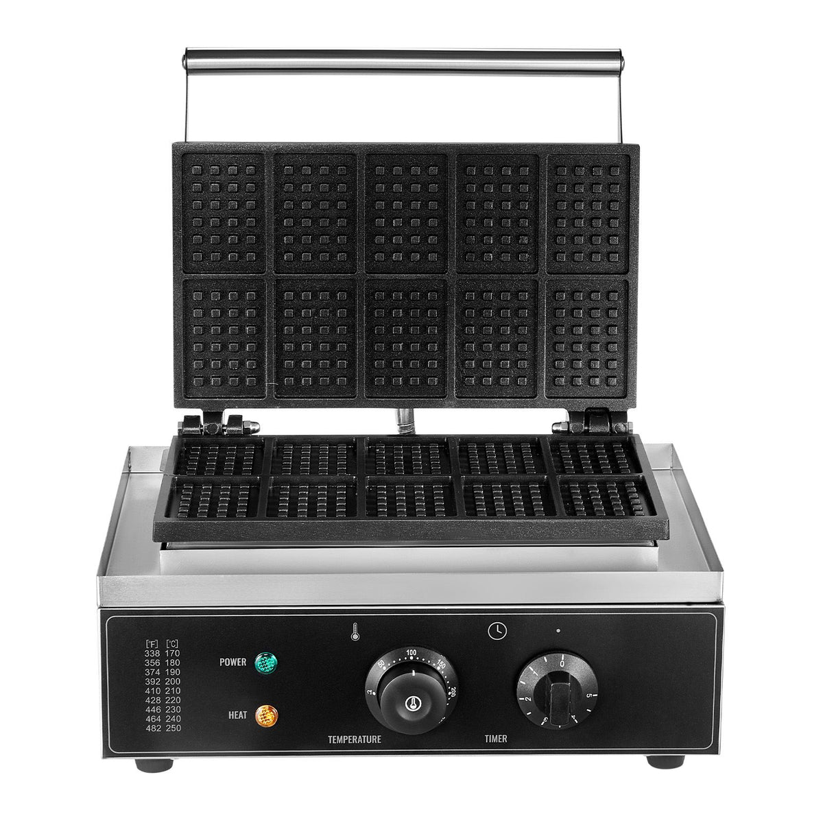 Commercial Waffle Maker, 10PCS Rectangle Waffle Baker Machine, 1550W Non-Stick Stainless Steel Belgian Waffle Iron with Temp and Time Control, Handle, for Restaurant Bakery Snack Bar Family
