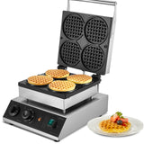 Speciality Appliances: VEVOR Commercial Waffle Maker, 4PCS Round Waffle Baker Machine,1750W Non-Stick Stainless Steel Belgian Waffle Iron with Temperature and Time Control, for Restaurant Bakery Snack Bar Family