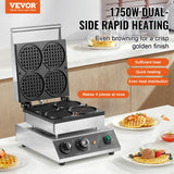 Speciality Appliances: VEVOR Commercial Waffle Maker, 4PCS Round Waffle Baker Machine,1750W Non-Stick Stainless Steel Belgian Waffle Iron with Temperature and Time Control, for Restaurant Bakery Snack Bar Family