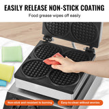 Speciality Appliances: VEVOR Commercial Waffle Maker, 4PCS Round Waffle Baker Machine,1750W Non-Stick Stainless Steel Belgian Waffle Iron with Temperature and Time Control, for Restaurant Bakery Snack Bar Family