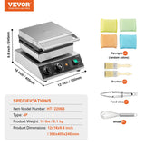 Speciality Appliances: VEVOR Commercial Waffle Maker, 4PCS Round Waffle Baker Machine,1750W Non-Stick Stainless Steel Belgian Waffle Iron with Temperature and Time Control, for Restaurant Bakery Snack Bar Family
