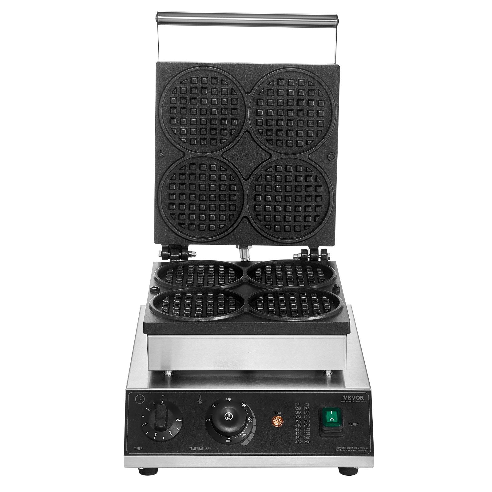 Commercial Waffle Maker, 4PCS Round Waffle Baker Machine,1750W Non-Stick Stainless Steel Belgian Waffle Iron with Temperature and Time Control, for Restaurant Bakery Snack Bar Family