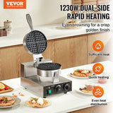 Speciality Appliances: VEVOR Commercial Waffle Maker, 1230W Round Waffle Baker Machine, Non-Stick Stainless Steel Belgian Waffle Iron with Temperature and Time Control, Handle, for Restaurant Bakery Snack Bar Family