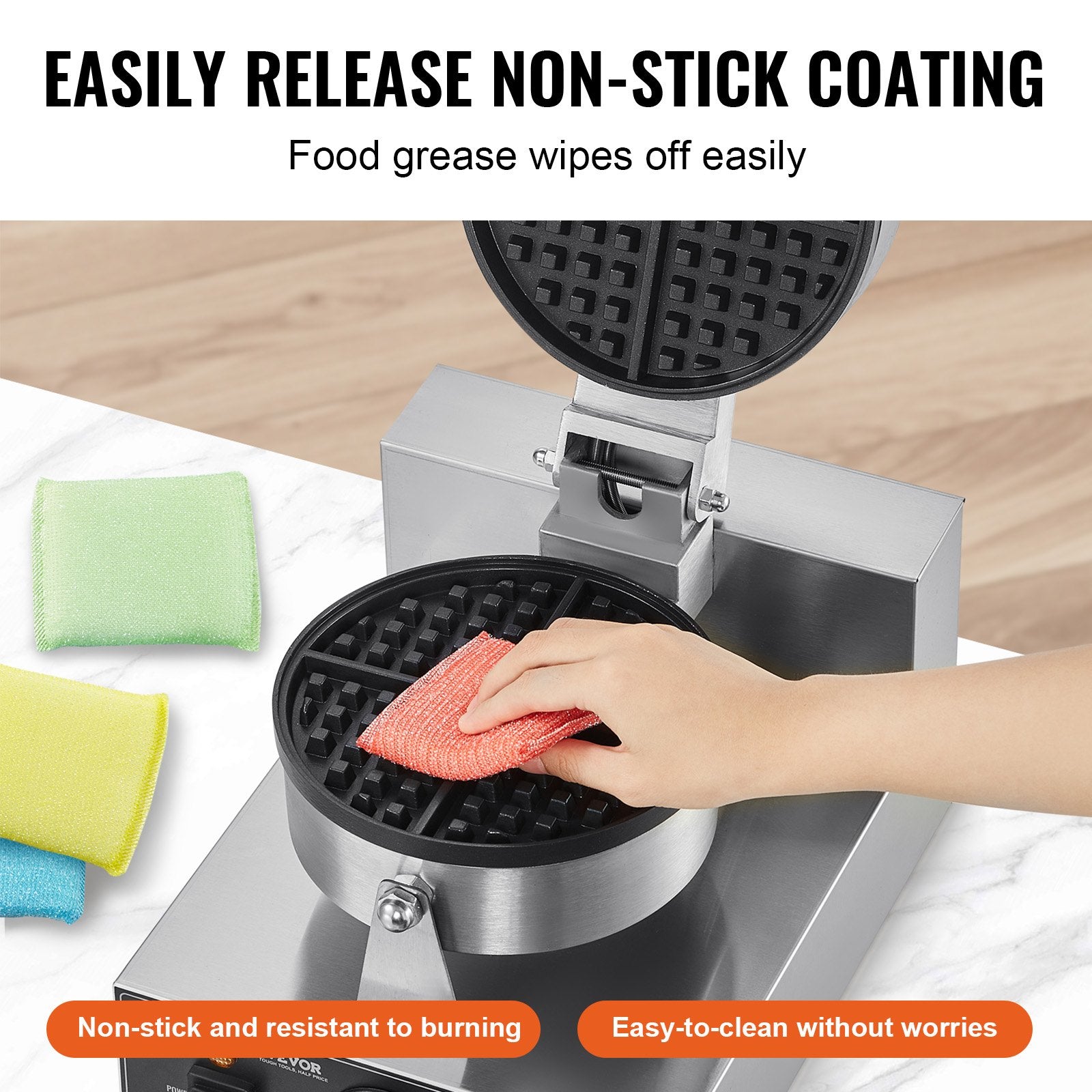 Commercial Waffle Maker, 1230W Round Waffle Baker Machine, Non-Stick Stainless Steel Belgian Waffle Iron with Temperature and Time Control, Handle, for Restaurant Bakery Snack Bar Family