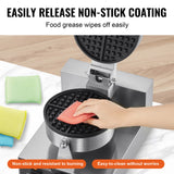 Speciality Appliances: VEVOR Commercial Waffle Maker, 1230W Round Waffle Baker Machine, Non-Stick Stainless Steel Belgian Waffle Iron with Temperature and Time Control, Handle, for Restaurant Bakery Snack Bar Family