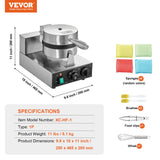 Speciality Appliances: VEVOR Commercial Waffle Maker, 1230W Round Waffle Baker Machine, Non-Stick Stainless Steel Belgian Waffle Iron with Temperature and Time Control, Handle, for Restaurant Bakery Snack Bar Family